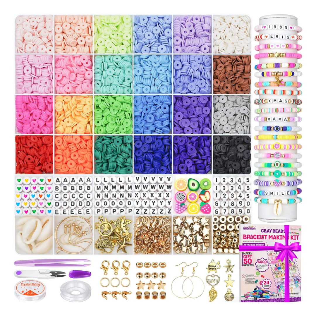6000-Piece 24 Colors Flat Round Polymer Clay Beads For Bracelet Making