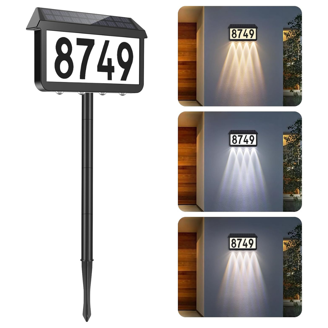 Brightever 3-Color LED Illuminated House Number Solar Address Signs
