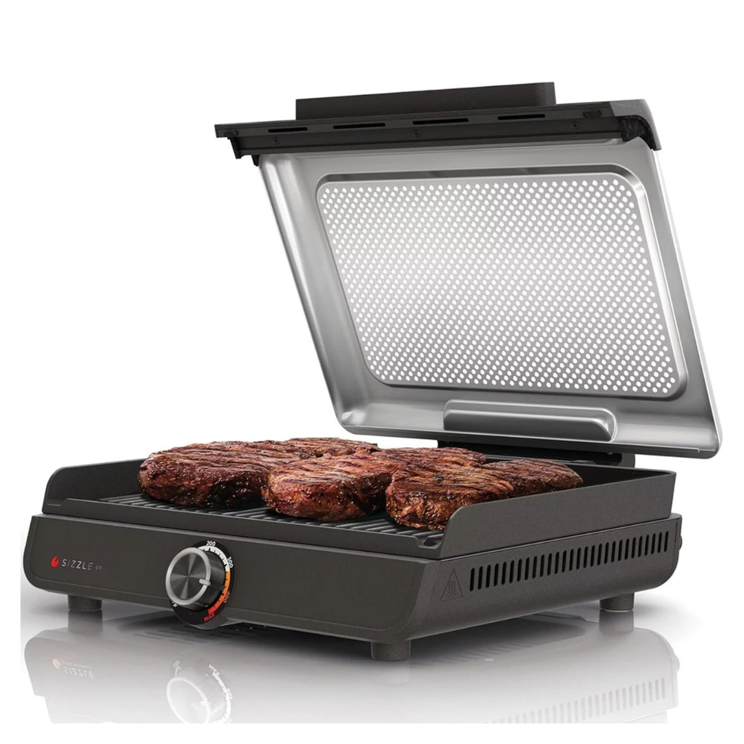 Ninja GR100 Sizzle Smokeless Indoor Grill With Nonstick Grill Plate [Refurbished]