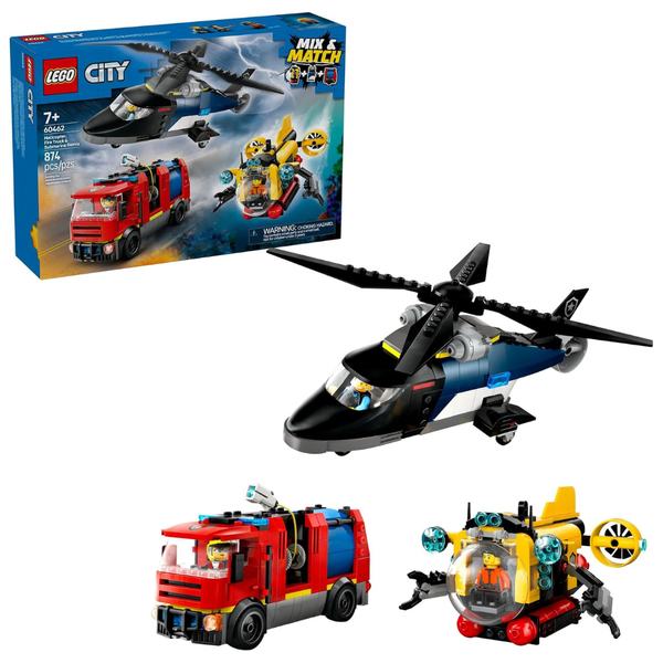 874-Piece LEGO City Helicopter Fire Truck & Submarine Building Set (60462)