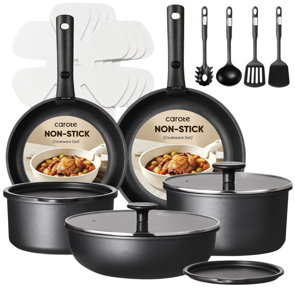 19-Piece Carote Non Stick Pots And Pans Set With Detachable Handle