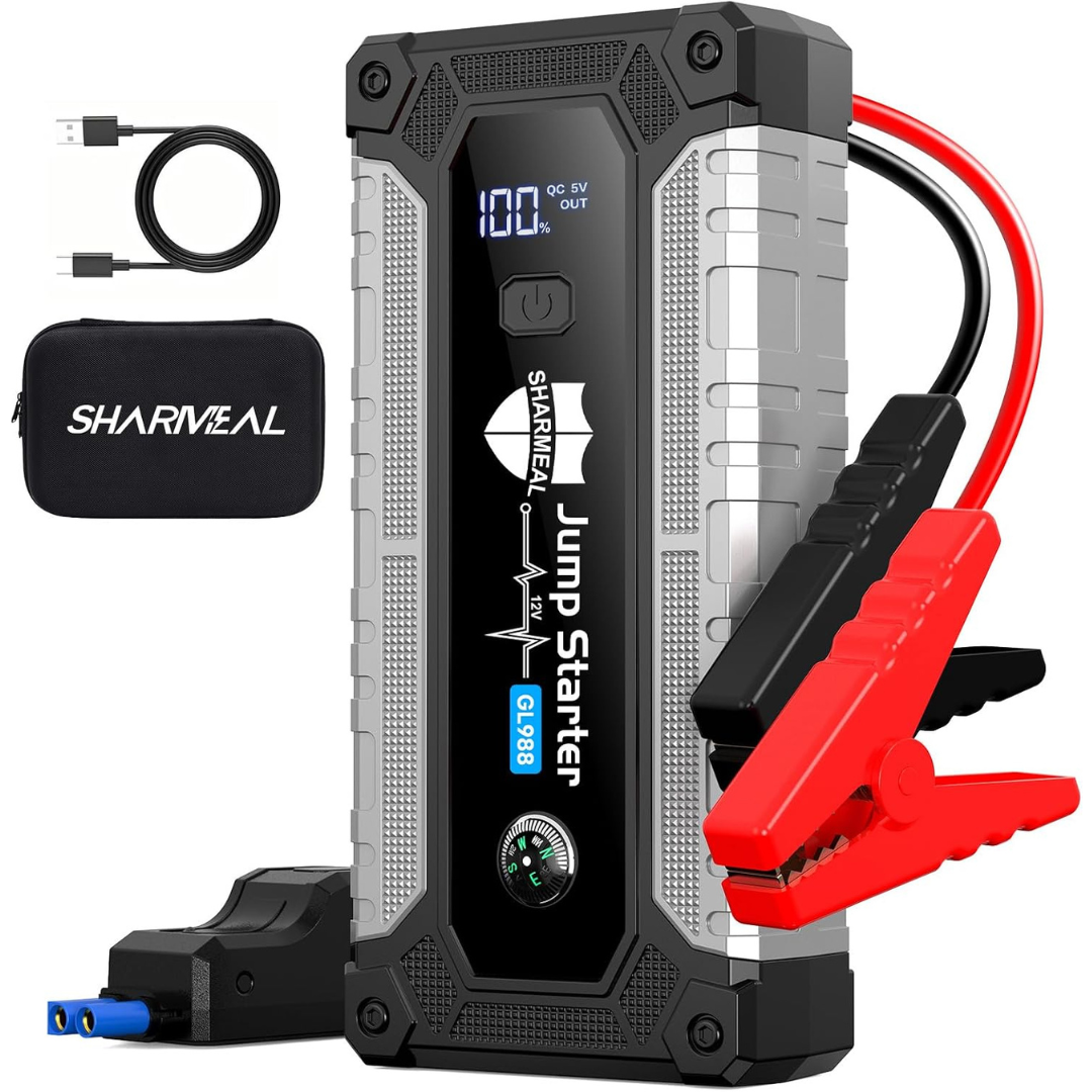 6000A 12V Portable Car Jump Starter With Jumper Cables & 3-Mode LED Flashlight