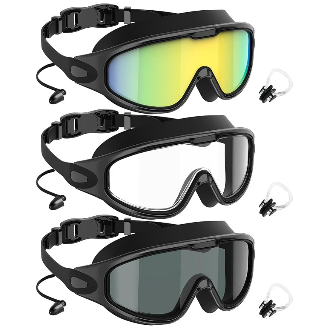 3-Count NSSIW Adult/Youth Anti-Fog UV400 Swim Goggles W/ Earplugs (Various)