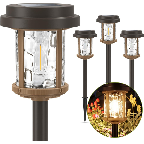 4-Pack XMCOSY+ 20 LM Glass Outdoor Solar Pathway Lights