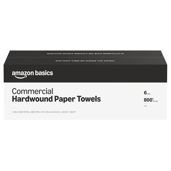 6-Pack Amazon Basics 1-Ply White Hardwound Paper Towels