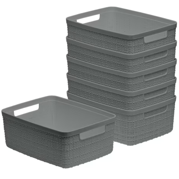 Set Of 6 Jute Basket Small Durable Resin Organization & Storage Basket Bin