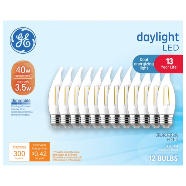 12-Pack GE LED 40W CA11 Daylight 13YR Med Base