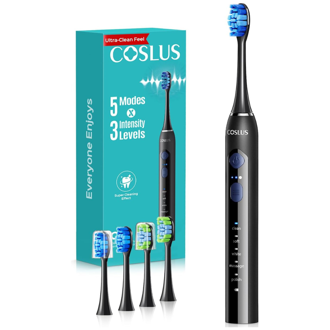 Coslus C30 5-Modes Sonic Electric Toothbrush W/ 4-Heads