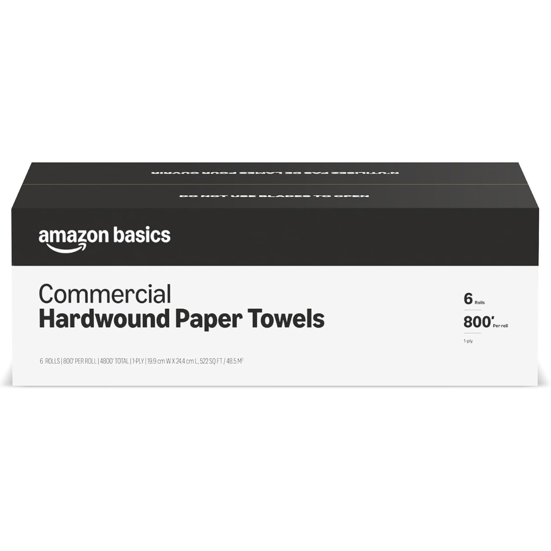 6-Count 800' Amazon Basics 1-Ply White Hardwound Paper Towels
