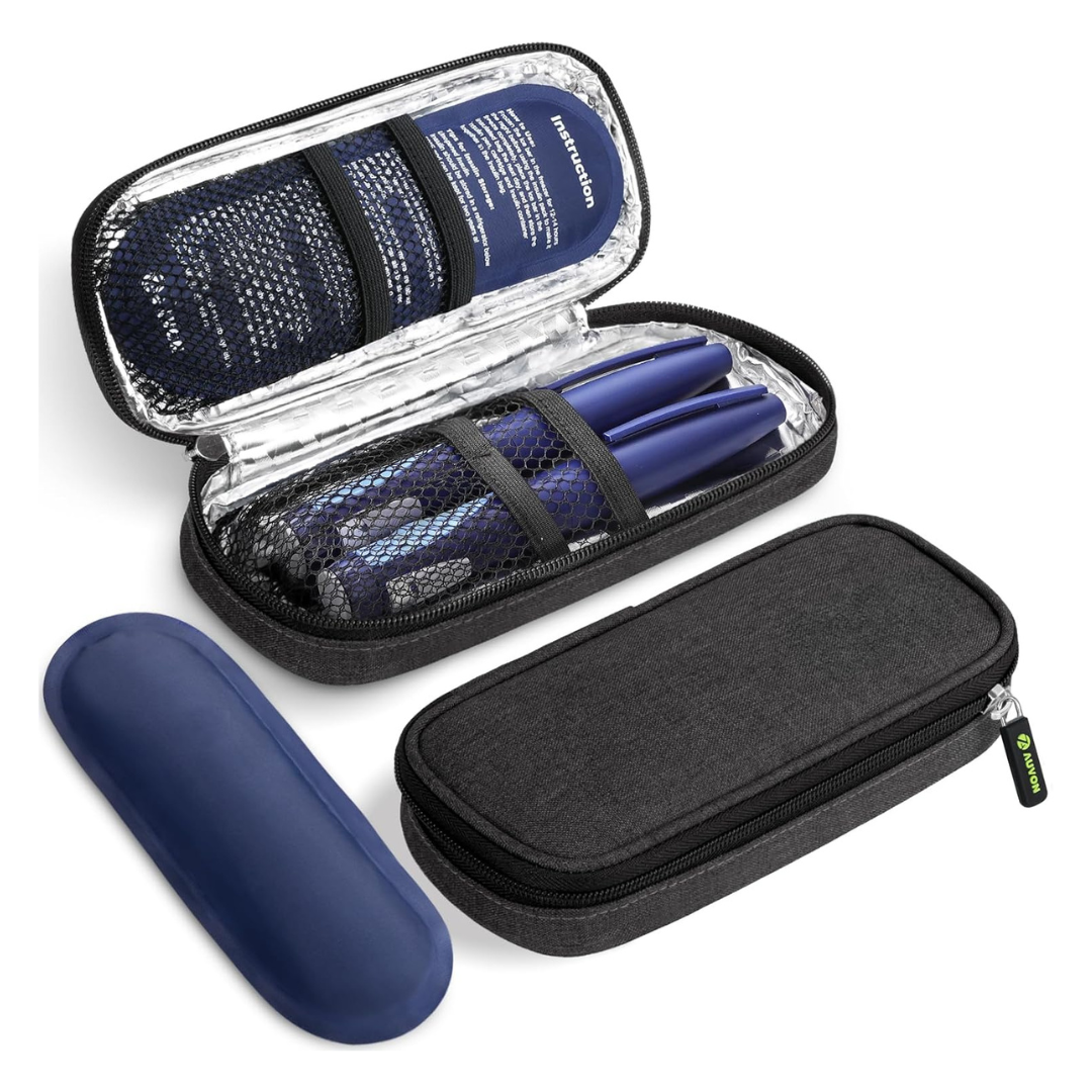 AUVON Insulin Cooler Travel Case W/ Two Ice Packs