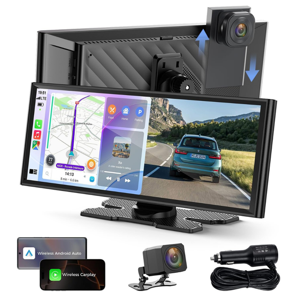 9.26" TOGUARDGO Wireless CarPlay Screen W/ 4K+1080P Dual Dash Cam