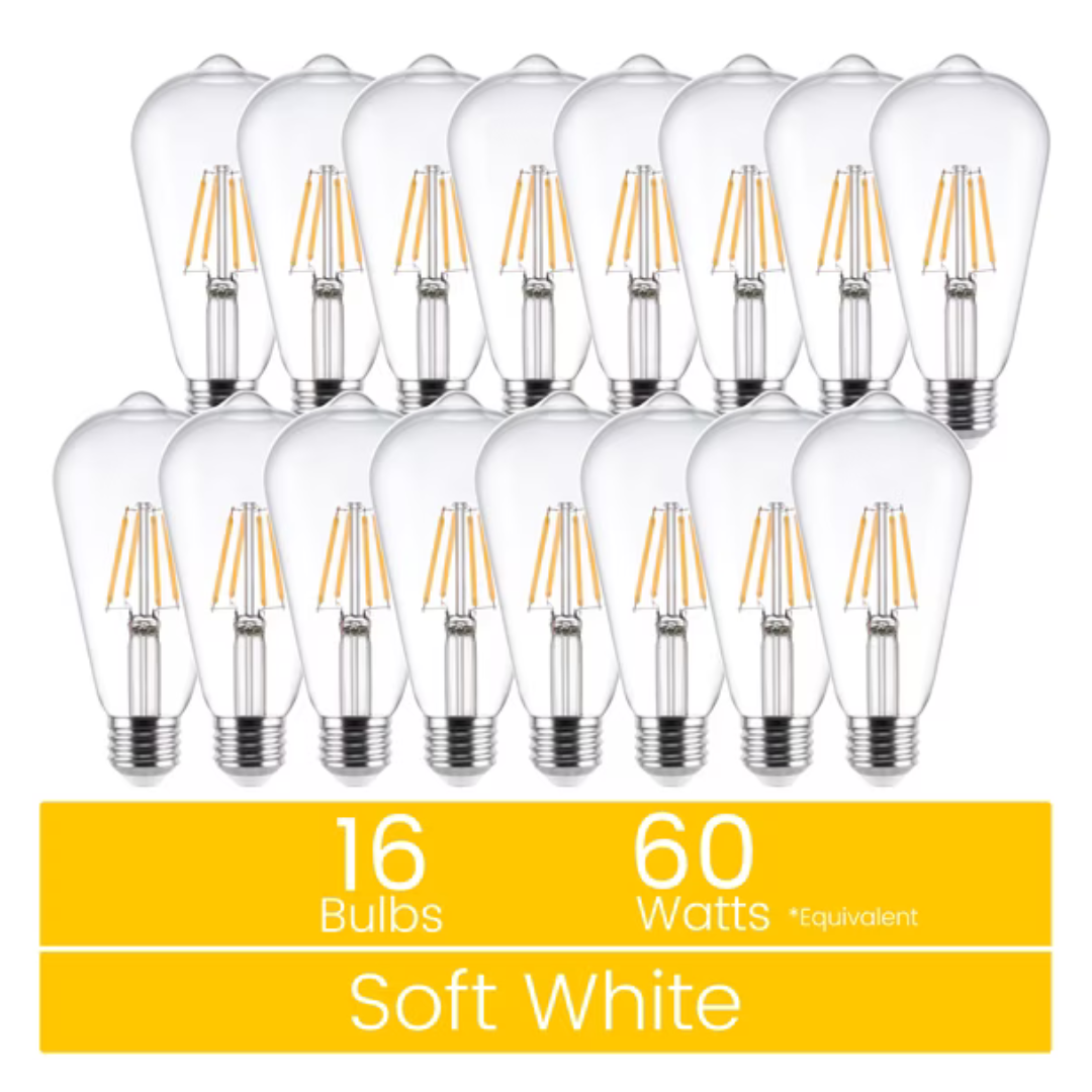 16-Pack Great Value 5W ST19 Vintage LED Light Bulbs (Soft White)