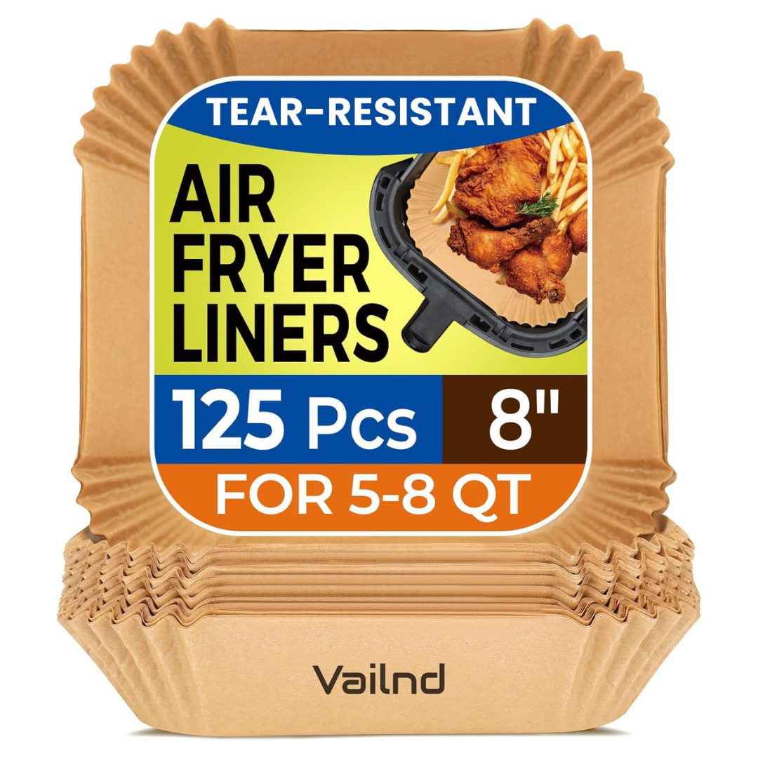 125-Piece 8" Square Disposable Non-Stick Air Fryer Liners For Microwave