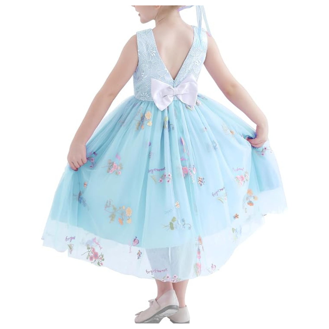 Girl's Tulle Embroidered Lace V-Back Flower Dress (Various)