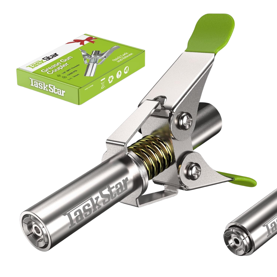 TaskStar 12,000 PSI Grease Gun Coupler W/ Quick-Release & 6-Jaw Locking Tip