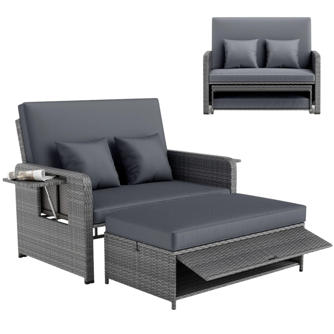 Latitude Run Boden 65"W Wicker Patio Daybed With Ottoman
