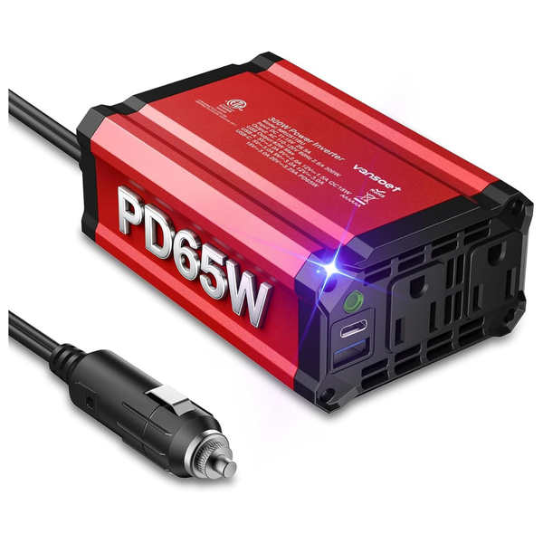 Vansoet 300W PD 65W Car Power Inverter (Red-65)