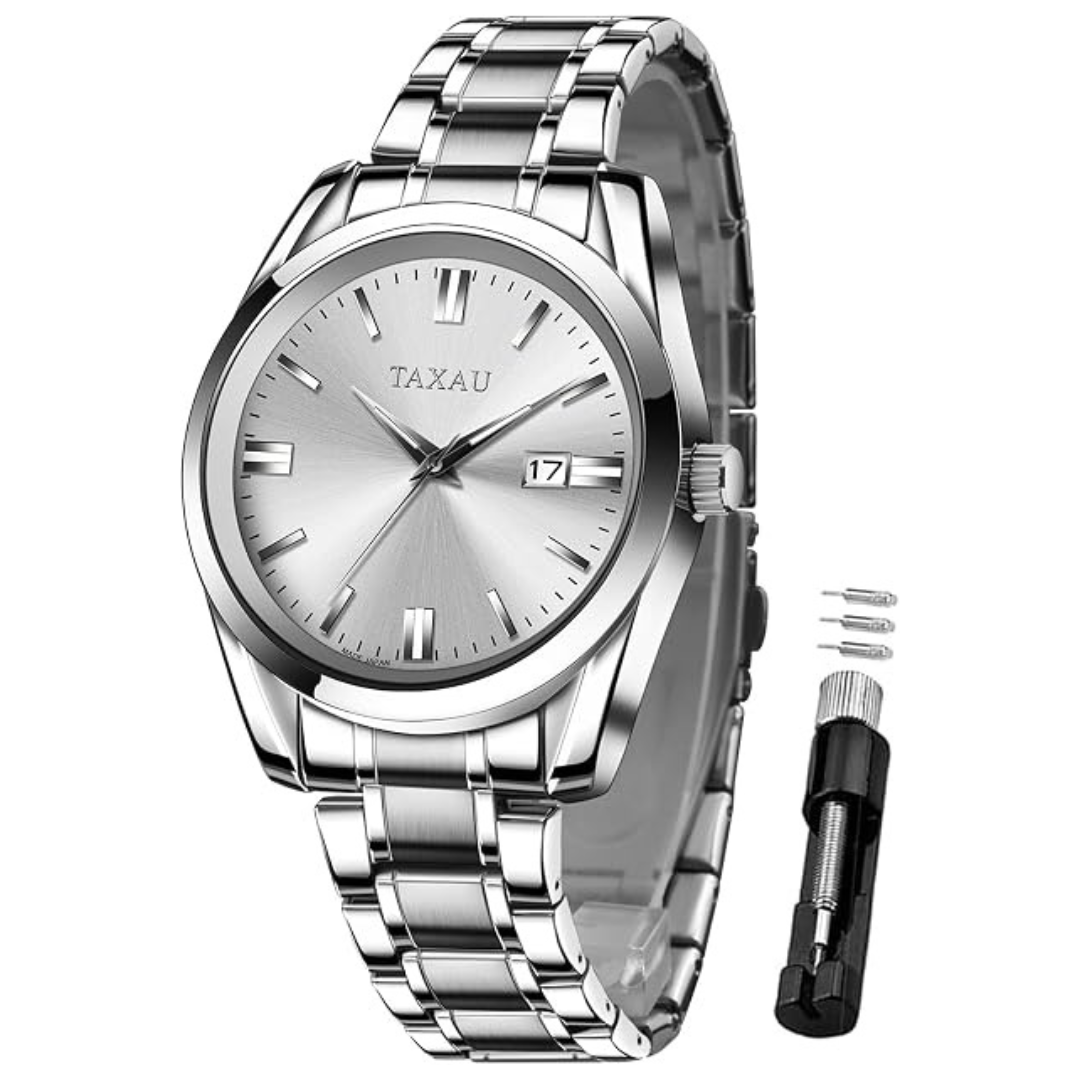 Taxau Men's Waterproof Stainless Steel Analog Watch W/ Date Display (Various)