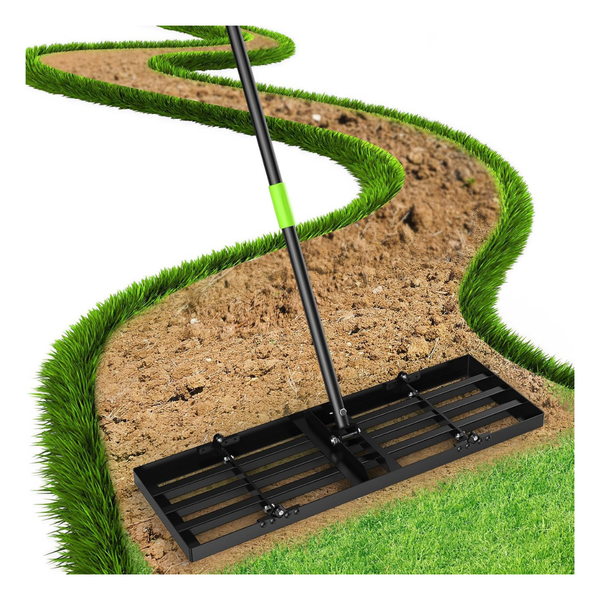 30"x10" Reinforced Steel Foldable Lawn Leveling Rake W/ Adjustable Handle
