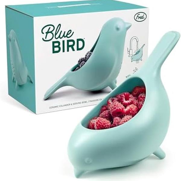 Genuine Fred BLUE BIRD Ceramic Colander (Blue)