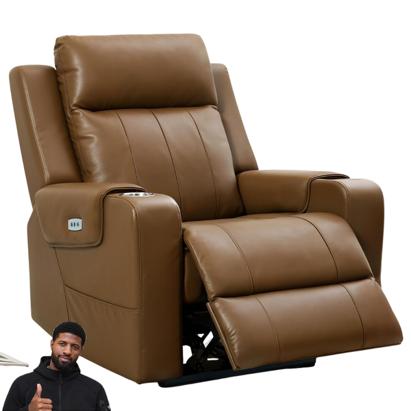 FLEXISPOT Truffle Top Grain Leather Wall Hugger Power Recliner (Light Brown)