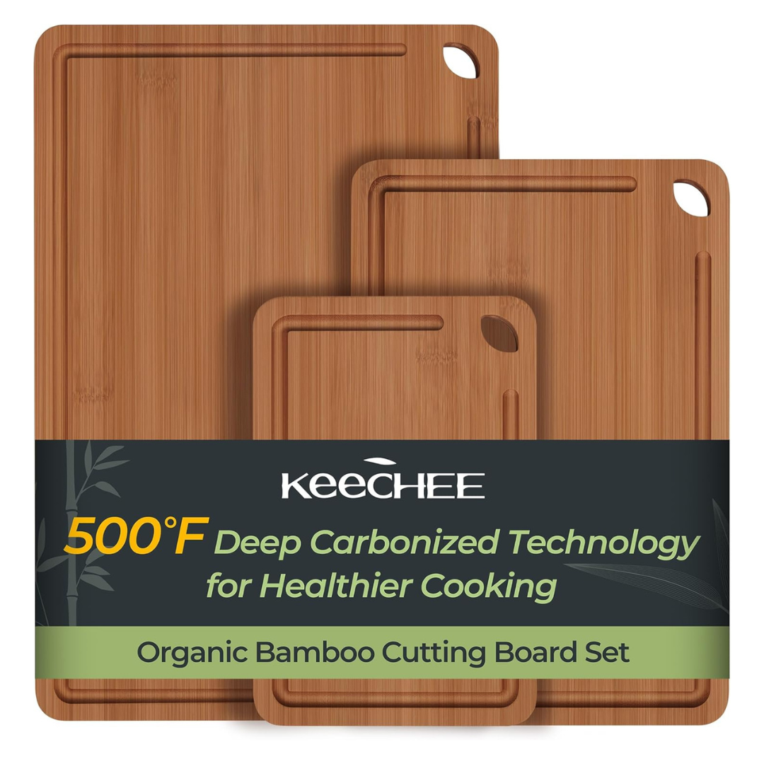 3-Piece Keechee Bamboo Cutting Board With Juice Grooves (Carbonized)