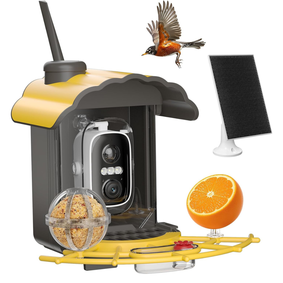 Smart Bird Feeder With 2K AI Camera (Yellow With Camera)