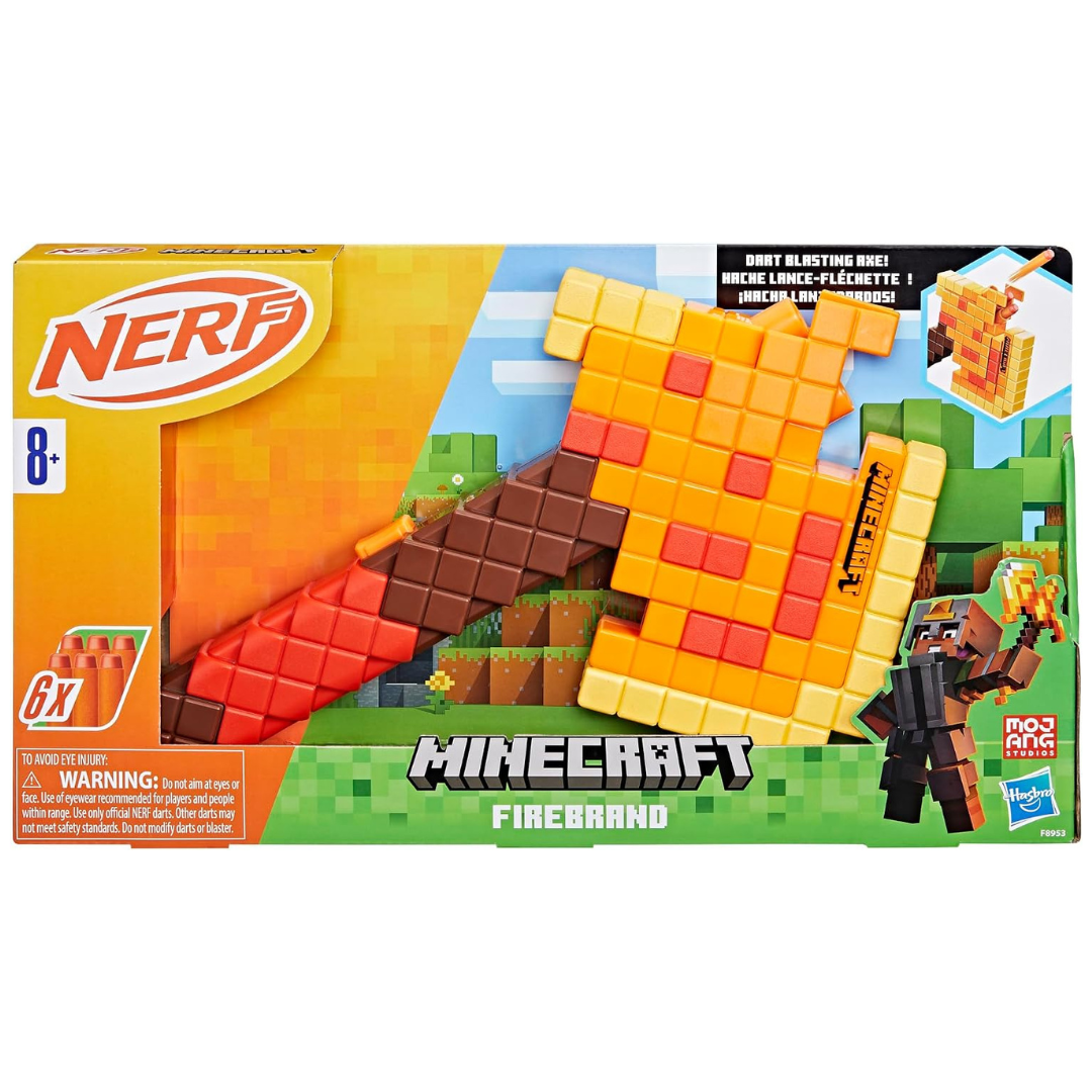 Minecraft Nerf Firebrand Axe Foam Blaster With 6 Foam Darts