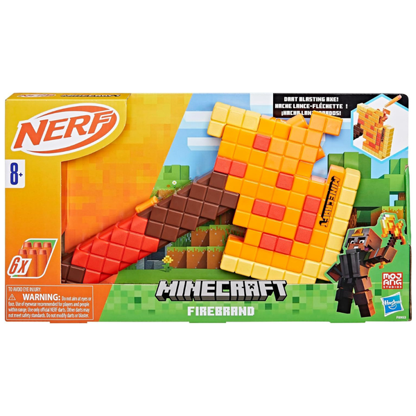 Minecraft Nerf Firebrand Axe Foam Blaster With 6 Foam Darts