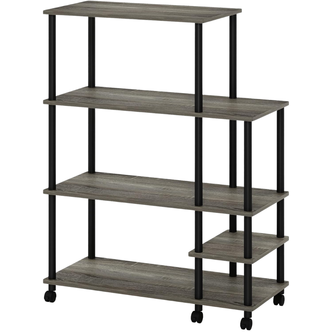 Furinno Turn-N-Tube 4-Tier Wide Multipurpose Printer Stand With Wheels