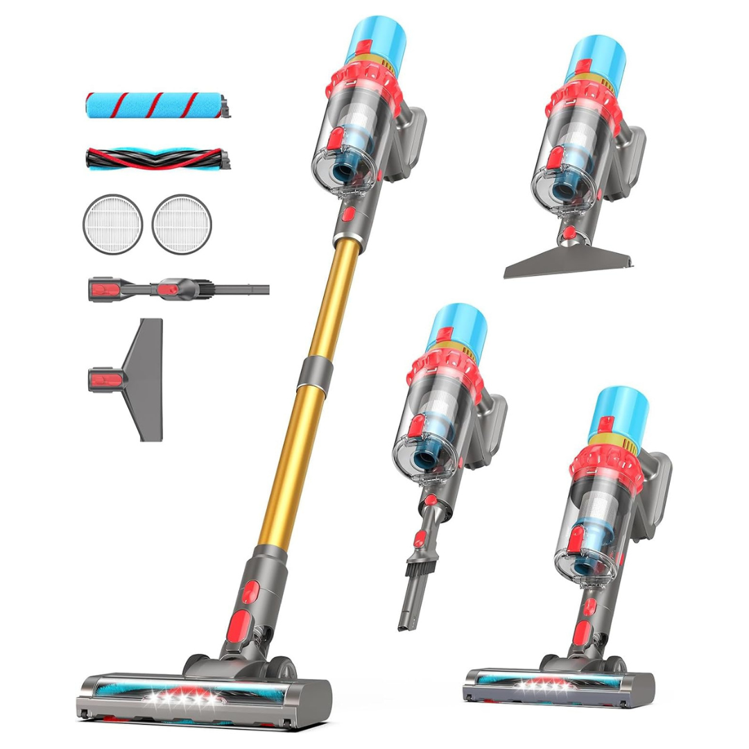 600W 55KPa Max 75mins Cordless Stick Vacuum Cleaner With 2 Rollers