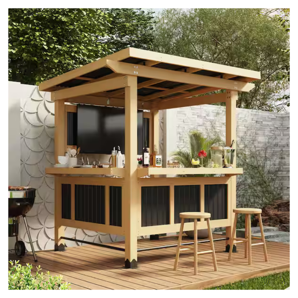 7.05Ft X 6.34Ft Cedar Wood Entertainment Outdoor Bar Gazebo