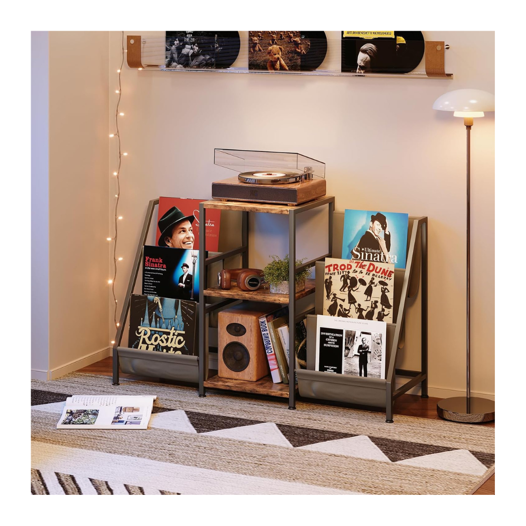 Record Player Turntable Stand W/ 3-Tier Vinyl Record Storage