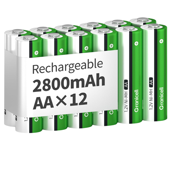 12-Pack Granicell 2800mAh 1.2V NiMH AA Rechargeable Batteries