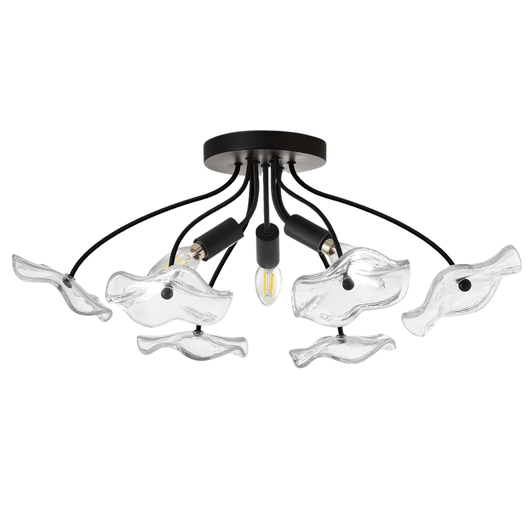 3-Light Semi-Flush Mount Ceiling Light W/ Floral Glass Shade (2 Colors)