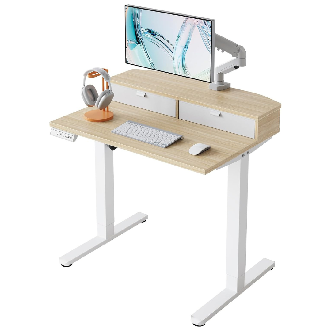 32" X 21" 2-Drawers Electric Standing Desk With 4-Preset Heights