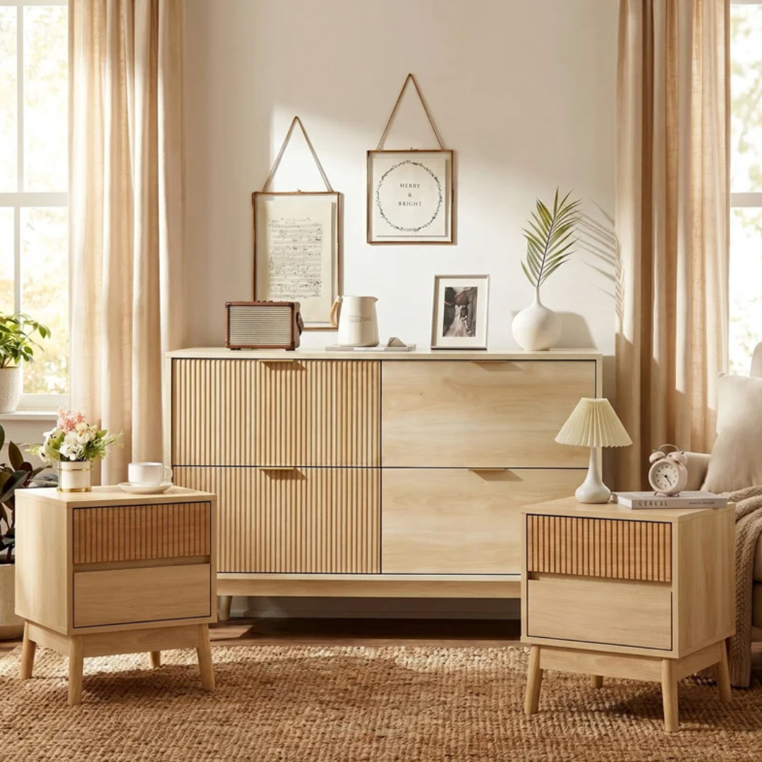 3-Piece George Oliver Bedroom Set W/ 2 X Nightstands & Chest Of Dresser