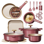 26-Piece Carote Nonstick Cookware Set W/ Detachable Handle (Red)