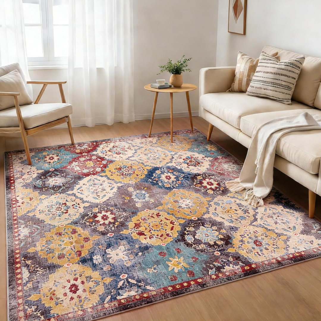 5x7ft Non-Slip Vintage Retro Design Washable Area Rug