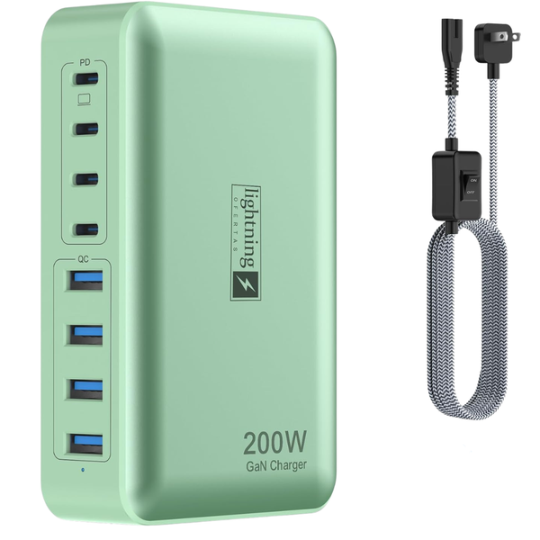 8-Port 200W Multiple Charger Station With Flat Plug