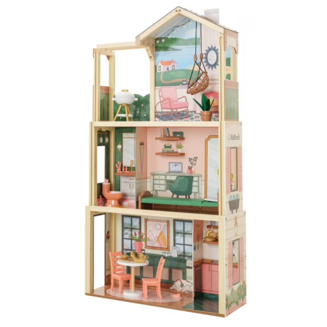 50-Piece KidKraft Click & Play Fully Assembled Pop-Up Wooden Dollhouse