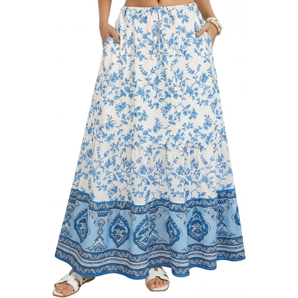 Kate Kasin Women's Floral Maxi Skirt W/ Pockets (3 Colors)