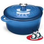 7-Qt Overmont Enameled Cast Iron Dutch Oven W/ Lid & Cotton Potholders