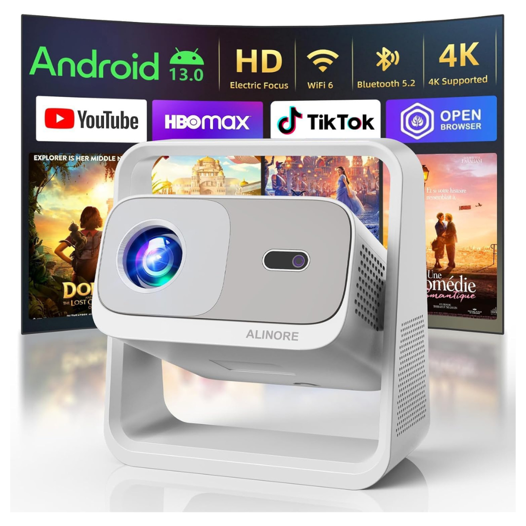 Smart WiFi 6 & Bluetooth 5.2 Projector With Built-in Streaming Apps