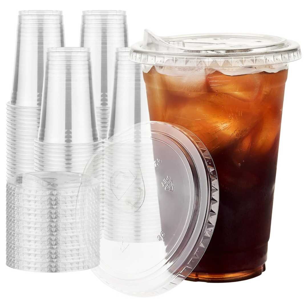 100-Count 16-Oz Clear Disposable Iced Coffee Cups With Sip Lids