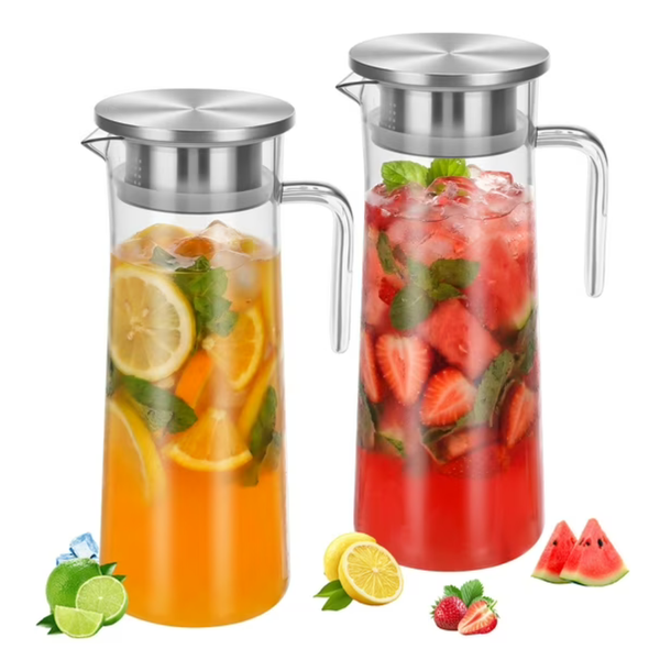 2-Pack 34oz Plastic Pitcher With Metal Lid And Handle