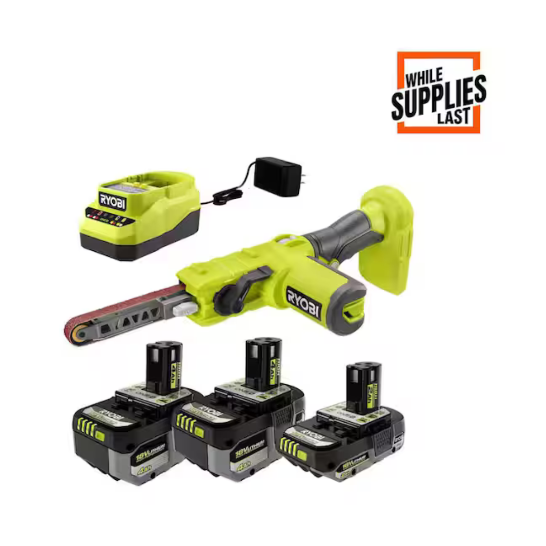Ryobi One+ 18V Cordless 1/2" X 18" File Sander W/ 2x 4Ah + 2Ah Battery & Charger