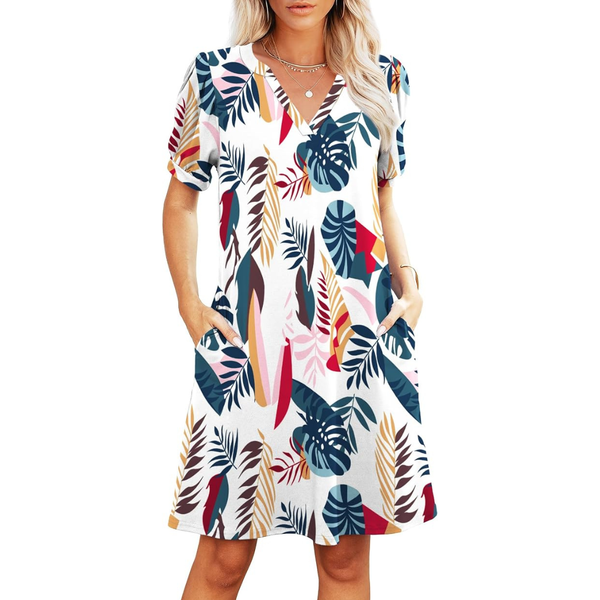 Women's V-Neck Summer Tropical Sundress (Various)