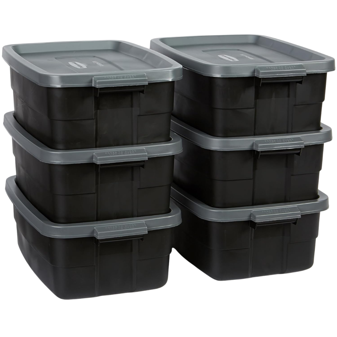 6-Pack 10-Gallon Rubbermade Heavy Duty Plastic Storage Bins With Lids
