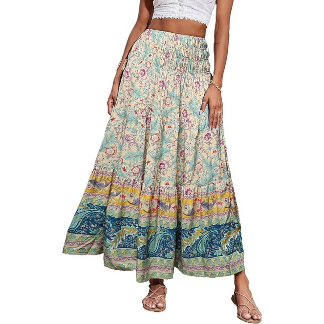 CFLONGE Women's Bohemian High Waist A Line Maxi Long Skirts (Various)